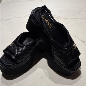 CHANEL Black Quilted Platform Shoes